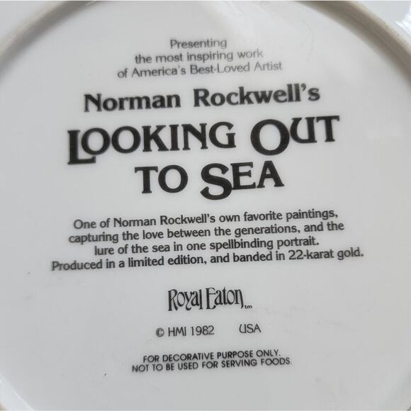 NORMAN ROCKWALL Looking Out to Sea Royal Eaton 1982 Vintage‎ Collectible Plate - Picture 3 of 9